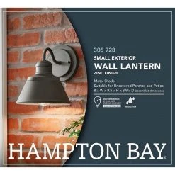 Hampton Bay 1-Light Zinc Outdoor Wall Barn Light Sconce Lantern -Hampton Bay Shop zinc hampton bay outdoor sconces hsp1691a 76 1000